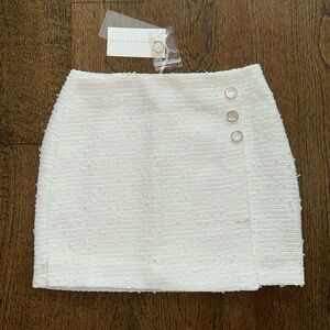 Endless Rose White Tweed Gold Button Mini Skirt